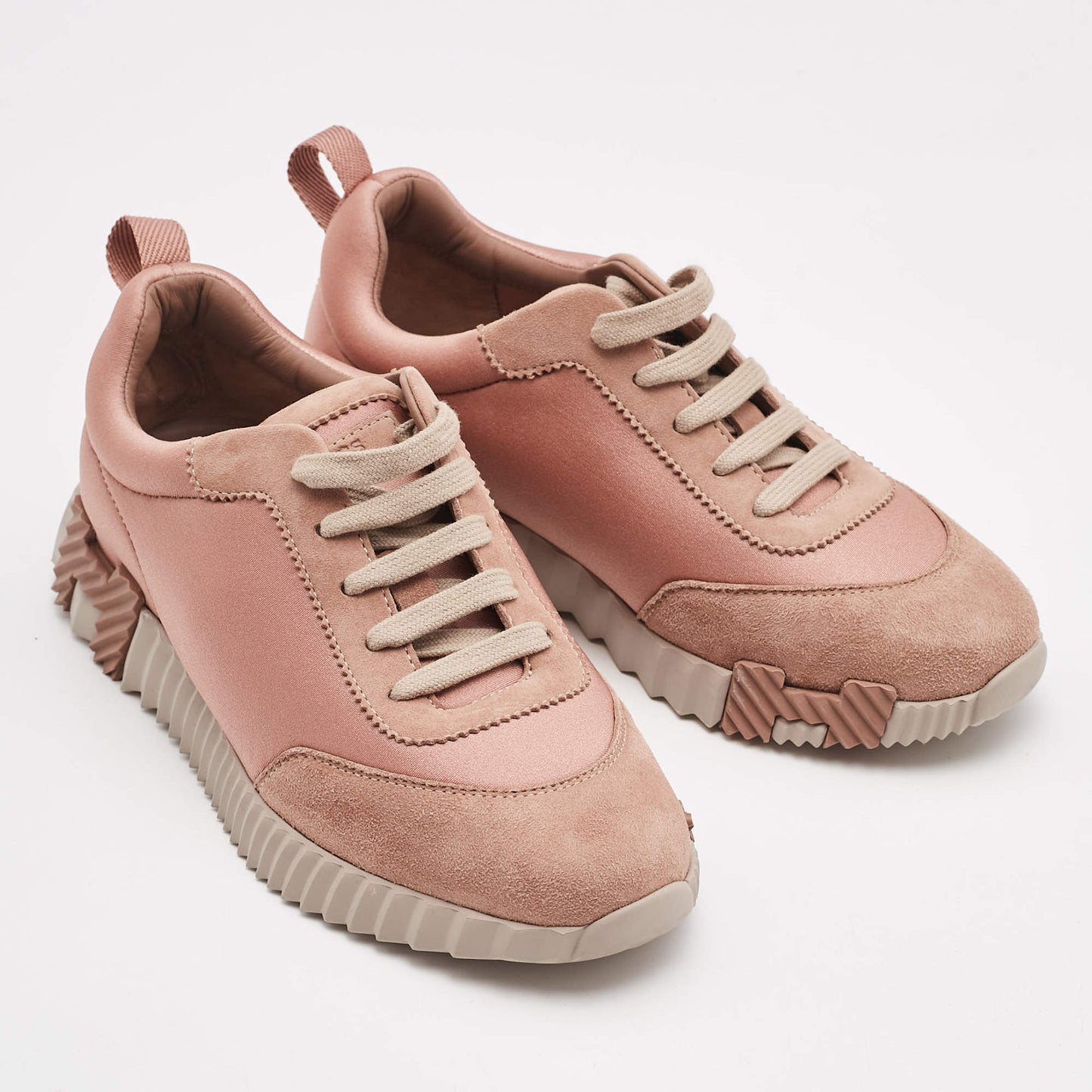 Original Hermes Rose Pink Satin and Suede Bouncing Sneakers Size 37