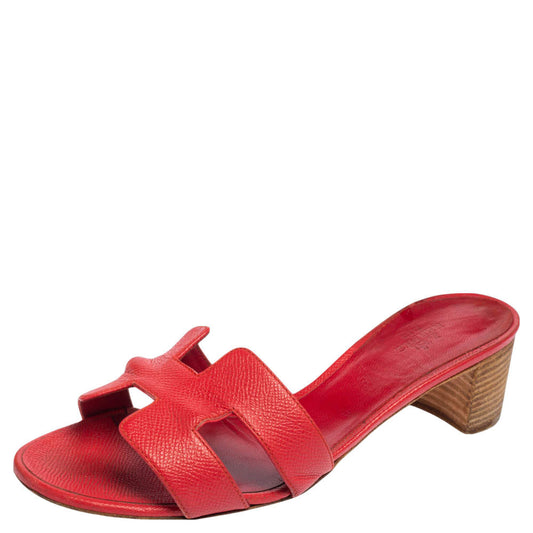 Original Hermes Rose Epsom Leather Oasis Slide Sandals Size 38