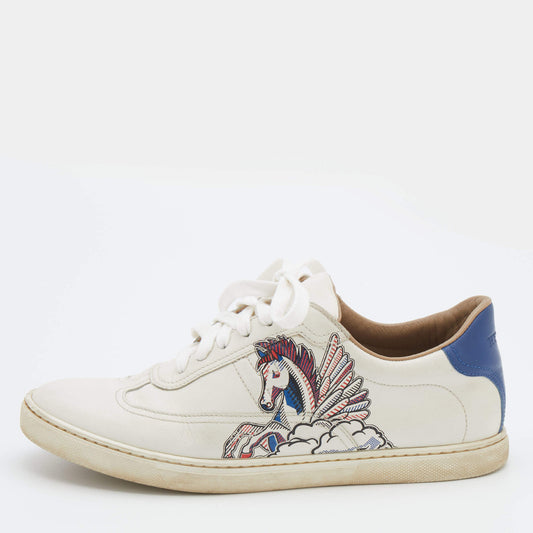 Original Hermés White Pégase Pop Print Leather Quicker Low Top Sneakers Size 39