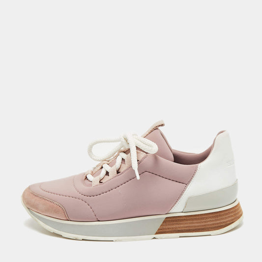 Original Hermes Pink/White Neoprene, Leather and Suede Miles Sneakers Size 36