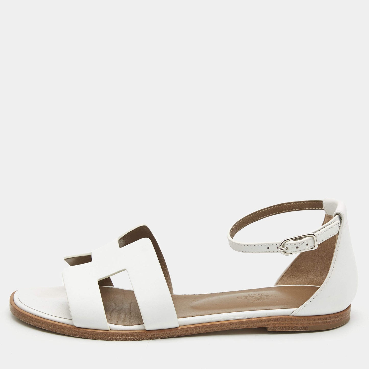 Original  Hermès  White Leather Santorini Flat Sandals Size 37