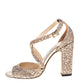 Original Jimmy Choo Rose Gold Glitter Carrie Criss Cross Sandals Size 37