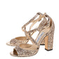 Original Jimmy Choo Rose Gold Glitter Carrie Criss Cross Sandals Size 37