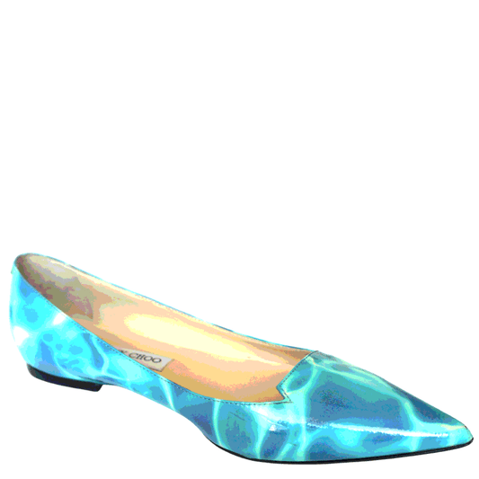 Original Jimmy Choo Blue/White Patent Leather Avril Pointed Toe Flats Size EU 39.5