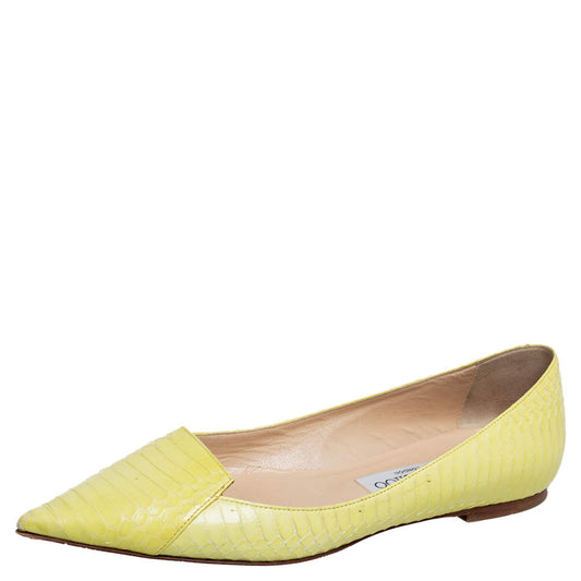 Original Jimmy Choo Yellow Python  Attila Pointed Toe Flats Size 37