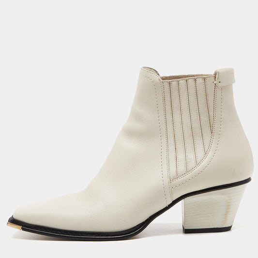 Original Jimmy Choo Off White Leather Ankle Boots Size 37