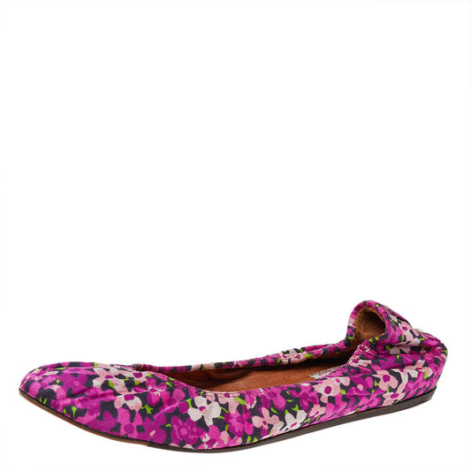 Original Lanvin Multicolor Floral Print Fabric Scrunch Ballet Flats Size 38