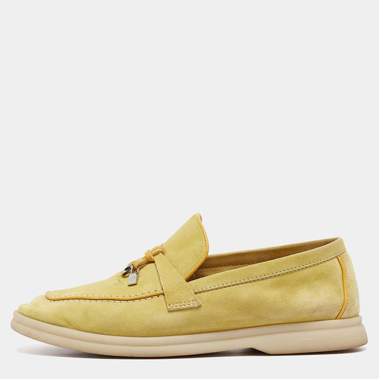 Original Loro Piana Yellow Suede Summer Charms Walk Loafers Size 35.5