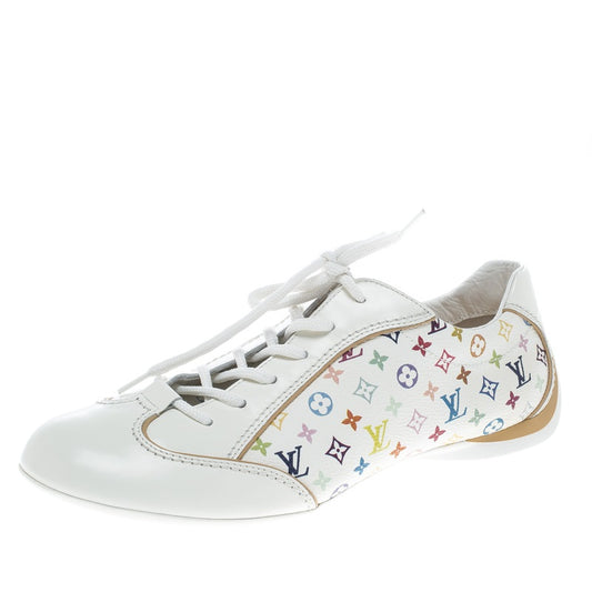 Original Louis Vuitton White Monogram Canvas and Leather Lace Up Sneakers Size 36.5 (Never Used)