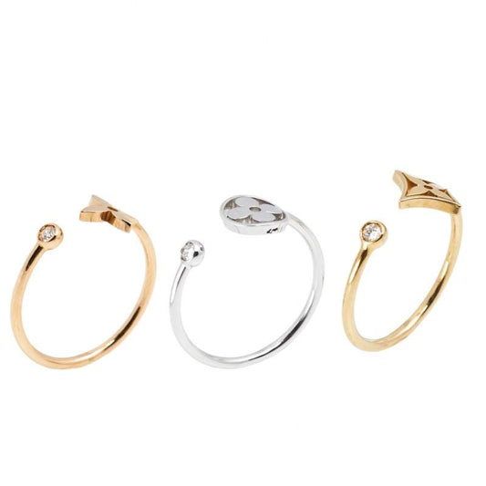 Original Louis Vuitton Idylle Blossom Diamond 18K Three Tone Gold Set of 3 Rings Size 57