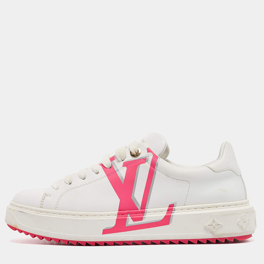 Original Louis Vuitton White/Pink Leather Time Out Low Top Sneakers Size 39