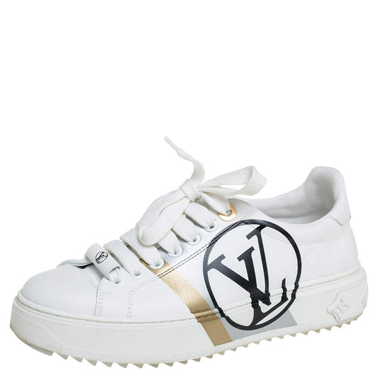 Original Louis Vuitton White Leather Logo Time Out Sneakers Size 36