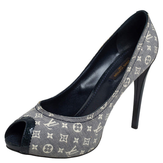 Original Louis Vuitton Blue/White Monogram Idylle Canvas Romance Peep Toe Pumps Size 39