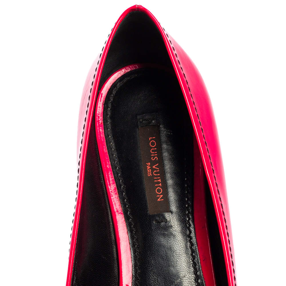 Original Louis Vuitton Pink Patent Leather Stephen Sprouse Rose Pointed Toe Flat Pumps Size 37