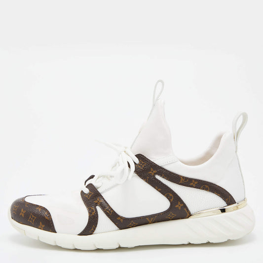 Original Louis Vuitton White/Brown Neoprene and Leather Aftergame Lace Up Sneakers Size 39