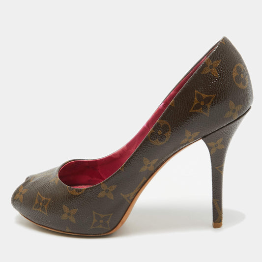 Original Louis Vuitton Monogram Canvas Rosemary Platform Pumps Size 37.5