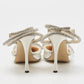 Original Mach & Mach White Satin Crystal Embellished Double Bow Ankle Wrap Sandals Size 37.5