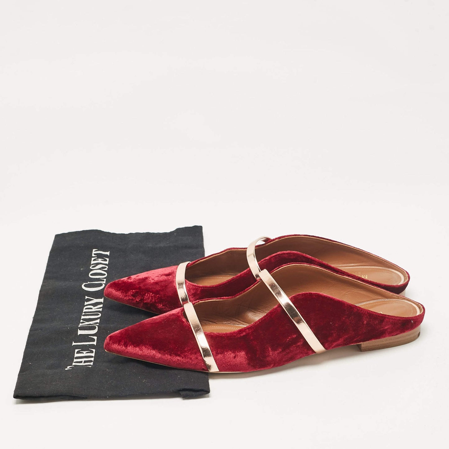 Original Malone Souliers Burgundy/Rose Gold Velvet Maureen Flat Mules Size 40