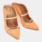 Original Malone Souliers Orange/Rose Gold Woven Satin and Leather Maureen Mules Size 39