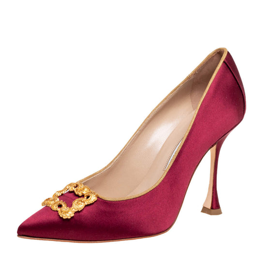 Original Manolo Blahnik Burgundy Satin Tradimod Pumps Size 37.5 (Never Used)