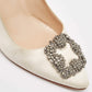 Original Manolo Blahnik White Satin Hangisi Crystal Embellished Pointed Toe Pumps Size 38.5