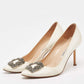 Original Manolo Blahnik White Satin Hangisi Crystal Embellished Pointed Toe Pumps Size 38.5