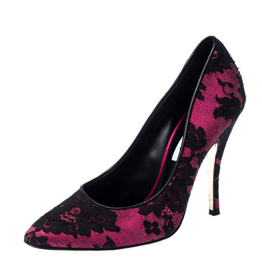 Original Moschino Black/Pink Lace and Satin Pumps Size 39