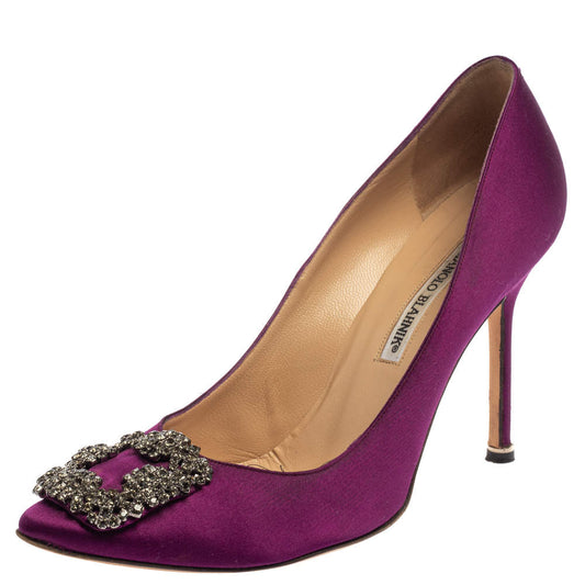 Original Manolo Blahnik Purple Satin Hangisi  Pumps Size 39.5