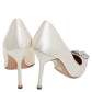 Original Manolo Blahnik White Satin Hangisi Crystal Embellished Pumps Size 38