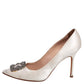 Original Manolo Blahnik White Satin Hangisi Crystal Embellished Pumps Size 42