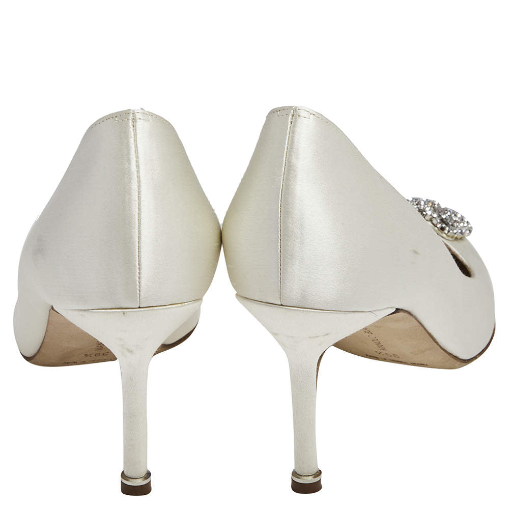 Original Manolo Blahnik White Satin Hangisi Pumps Size 39.5