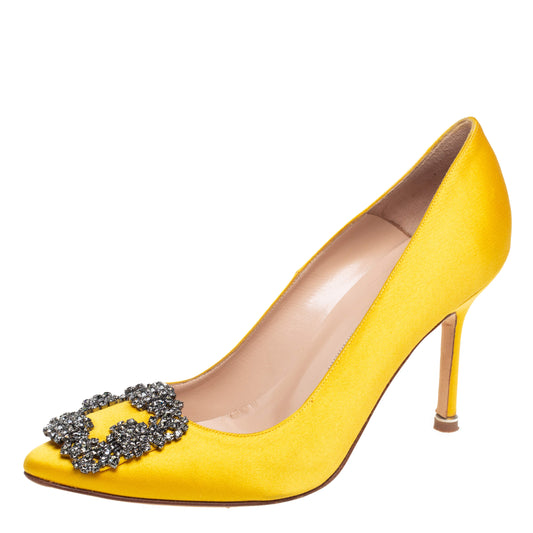 Original Manolo Blahnik Yellow Satin Hangisi Pumps Size 36