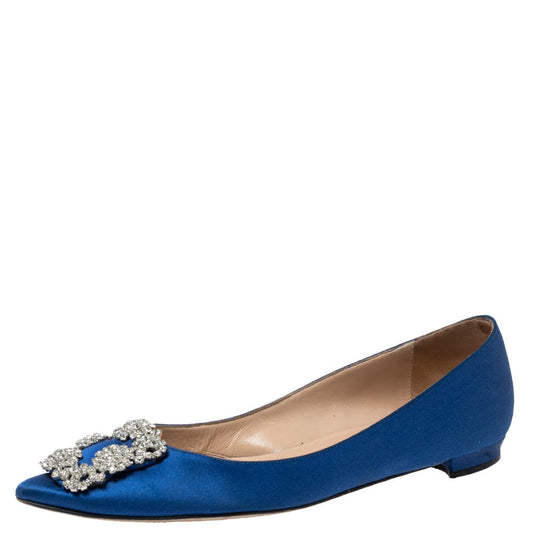 Original Manolo Blahnik Royal Blue Satin Hangisi Ballet Flats Size 36