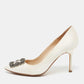 Original Manolo Blahnik Off White Satin Hangisi Pumps Size 38.5