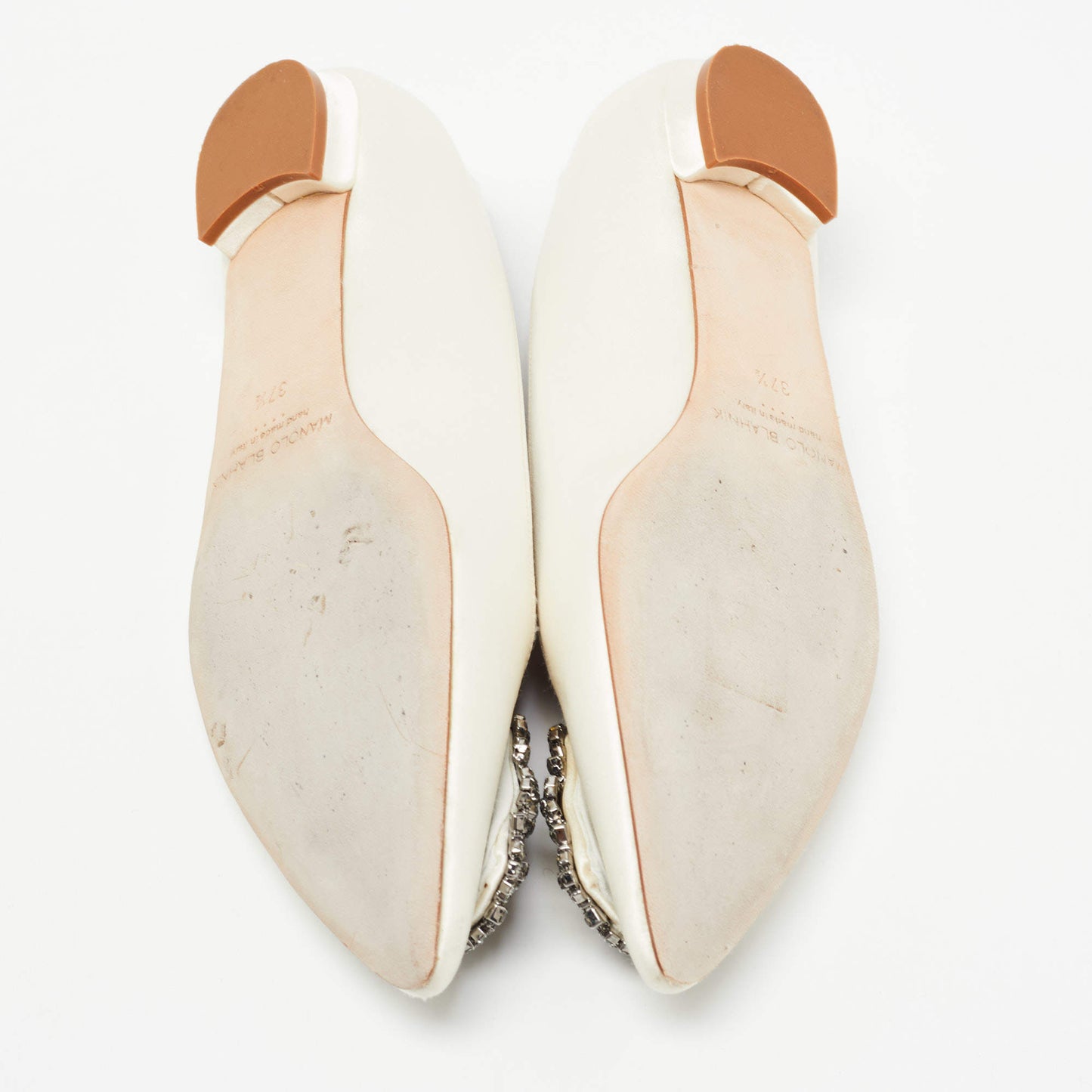 Original Manolo Blahnik Off White Satin Hangisi Ballet Flats Size 37.5