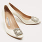 Original Manolo Blahnik Off White Satin Hangisi Pumps Size 37.5