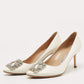 Original Manolo Blahnik Off White Satin Hangisi Pumps Size 37.5