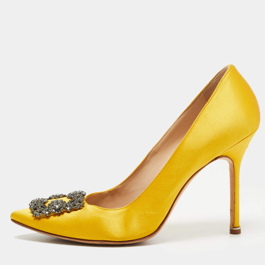 Original Manolo Blahnik Yellow Satin Hangisi Pumps Size 40