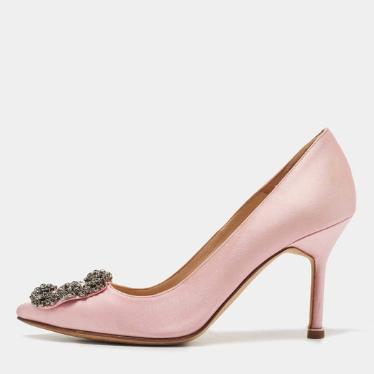 Original Manolo Blahnik Pink Satin Hangisi Pumps Size 35.5