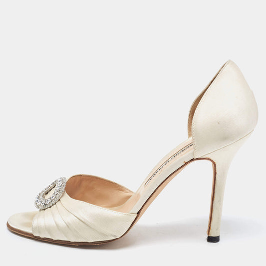 Original Manolo Blahnik White Satin Sedaraby D'orsay Pumps Size 37.5