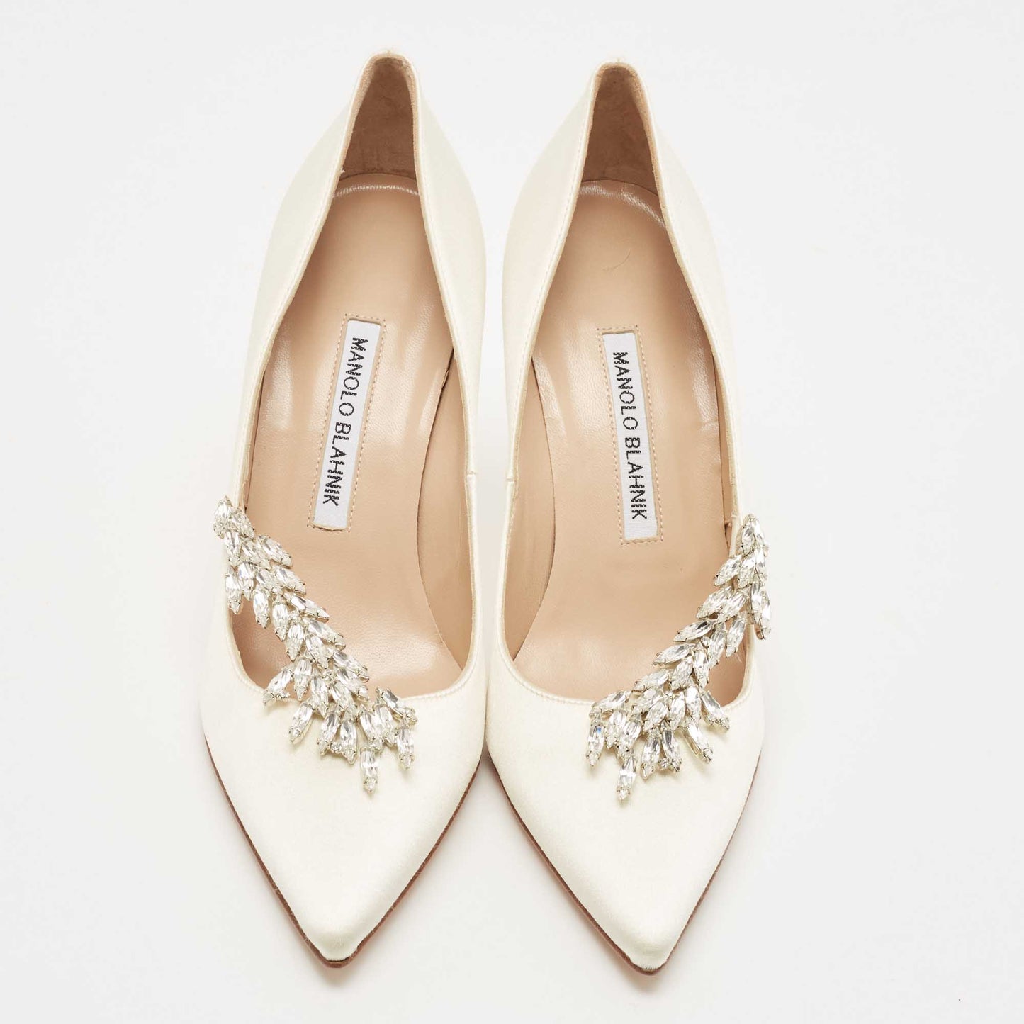 Original Manolo Blahnik White Satin Nadira Pumps Size 38