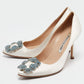 Original Manolo Blahnik White Satin Hangisi Pumps Size 34