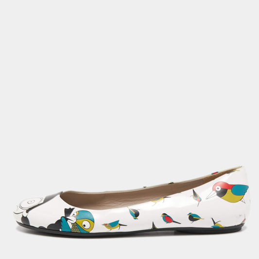 Original Marc by Marc Jacobs White Bird Print Leather Ballet Flats Size 35