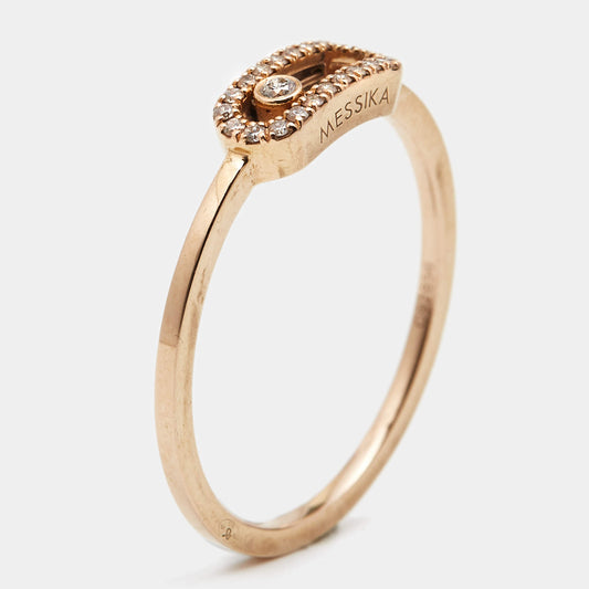 Original Messika Move Uno Paved Diamond 18k Rose Gold Ring Size 56