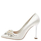 Original Miu Miu White Satin Embellished Pointed Toe Pumps Size 38