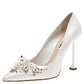 Original Miu Miu White Satin Embellished Pointed Toe Pumps Size 38