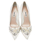 Original Miu Miu White Satin Embellished Pointed Toe Pumps Size 38