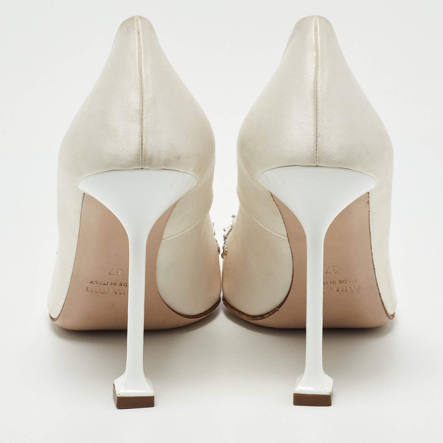 Original Miu Miu White Satin Embellished Pumps Size 37