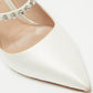 Original Miu Miu White Satin Crystal Embellished Slingback Pumps Size 38.5