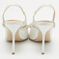 Original Miu Miu White Satin Crystal Embellished Slingback Pumps Size 38.5